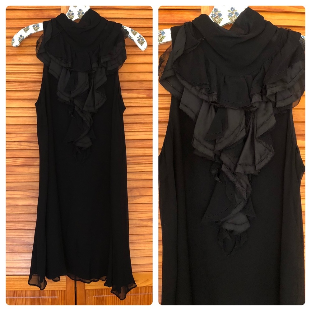 Gossip Girl Aesthetic LBD Ruffle Collar Silk Mini Cocktail Dress sz S